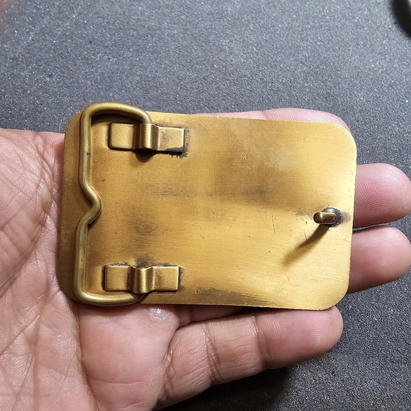 Vintage Brass Rectangle SUN OIL 3 x 2 Inch Belt Buckle Rounded Edges No Markings - Picture 2 of 4